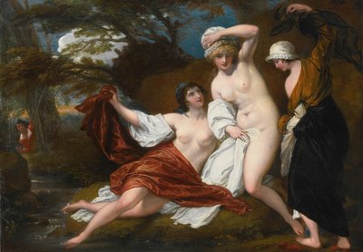 Musidora und ihre zwei Begleiterinnen, Sacharissa und Amoret, beim Bad von Damon beobachtet von Benjamin West